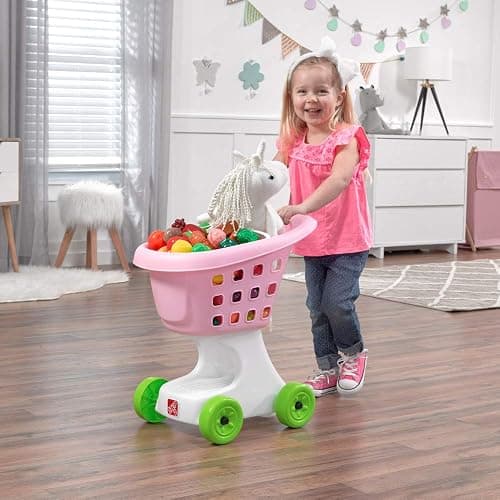 Step2 Little Helper's Shopping Cart for Kids, Play Grocery Cart, Made of Durable Plastic, for Toddlers 2+ Years Old, Pink thumbnail 2