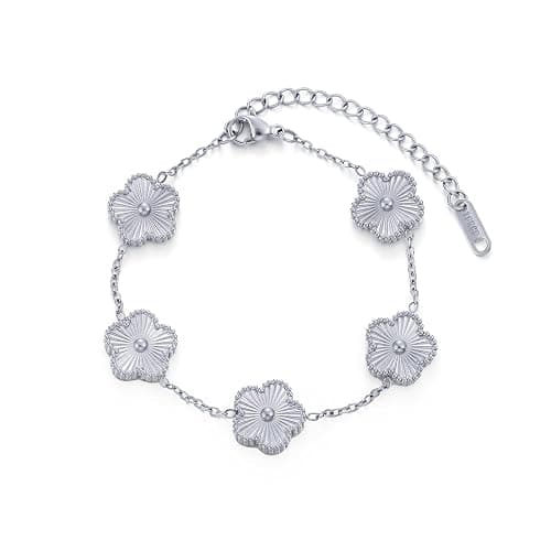 TICVSS Four Leaf Clover Bracelet for Women 18K Gold Plated Stainless Steel Lucky 4 Leaf Gold Link Bracelet Jewelry Gift for Women - Image 1