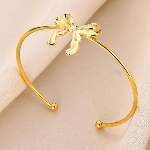 18K Gold Bow Bracelets for Women Silver Plated Ribbon Bow Tie Knot Bracelets Elegant Jewelry Gift for Women thumbnail 3