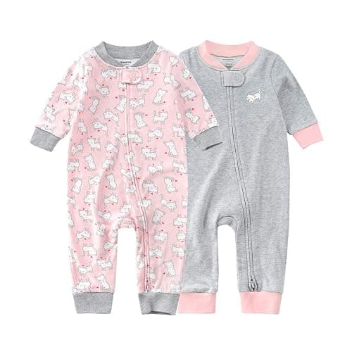 Teach Leanbh Baby 2-Pack Footless Pajamas Cotton Long Sleeve Printing 2 Way Zipper Romper Jumpsuit Sleep and Play 3-24 Months - Image 1