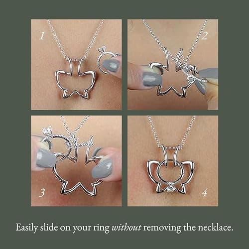 Emily C Ring Holder Necklace - Stainless Steel Necklace with Silver Finish - Engagement Gift for Doctors & Nurses - Silver Jewelry for Mom or Grandmother thumbnail 3
