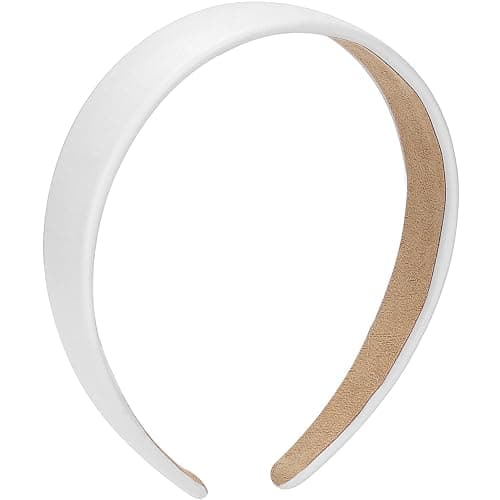 WantGor 1 Inch PU Leather Headband, Wide Padded Hairband Fashion Hair Bands Cute Womens Headbands Holiday DIY Hair Accessories (White) thumbnail 2