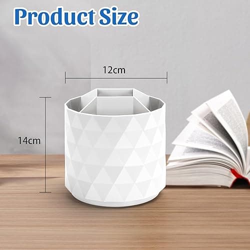 minimaliving Stifte Organizer,Funkelnder diamantartiger Stiftehalter mit 360° Drehung – Schreibtisch Zubehör mit 5 Fächern für Büro,Schule,Zuhause,Kunstbedarf(Reinweiß) thumbnail 3