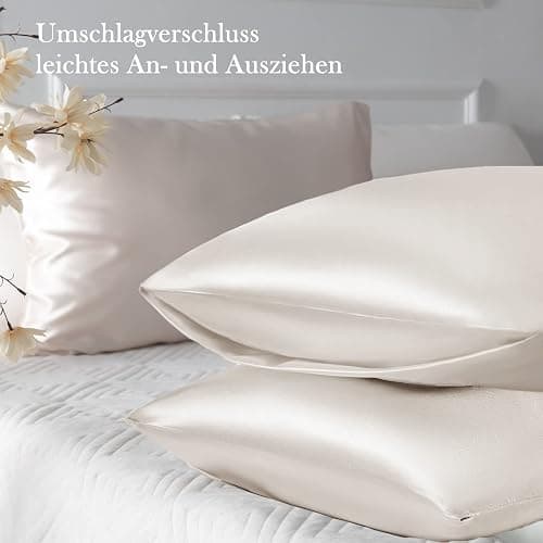Vielit 2 Pack Satin Pillowcase 40x80 Beige, Soft as Silk Pillow Cases, Better Care Than Silk Pillow case with 2 Hair Scrunchies thumbnail 4