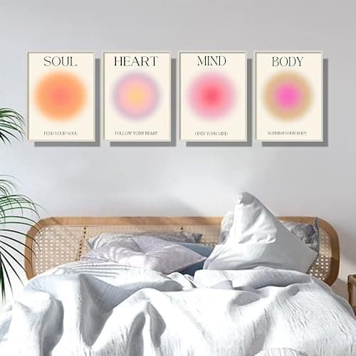 ⭐️NCYEL 4 colorful abstract halo posters angel number positive energy inspirational language inspirational wall art bedroom girls room pink decoration living room bedroom apartment hotel dormitory16x24 thumbnail 6
