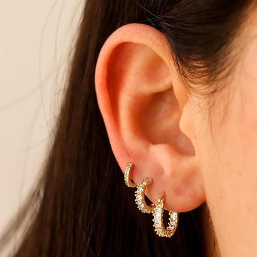 ASCOMY Gold Hoop Earrings Set for Women - 14K Gold/White Gold Plated Huggie Hoops, Cubic Zirconia Studs, Chunky Open Hoops - CZ Jewelry Gifts thumbnail 2