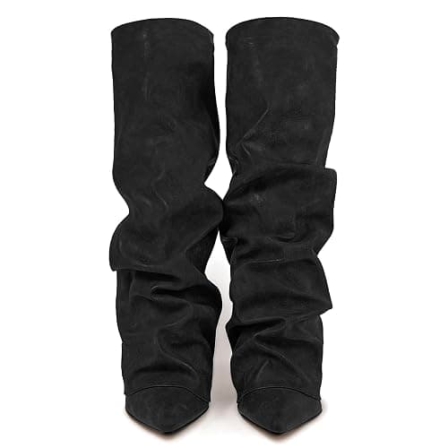 Roimaash Chunky High Heels Fold Over Boots For Women thumbnail 6