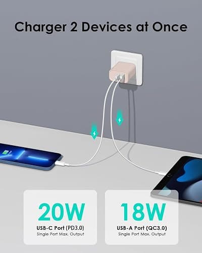 [4 Pack] USB C Charger Block Fast Charging Multiport Adpater [PD 20W USB-C & QC 3.0 USB-A Port] for i Phone 17/16/15/14/13/12/11/X/8, i Pad, Galaxy, Google, Galaxy & More [Pink] thumbnail 2