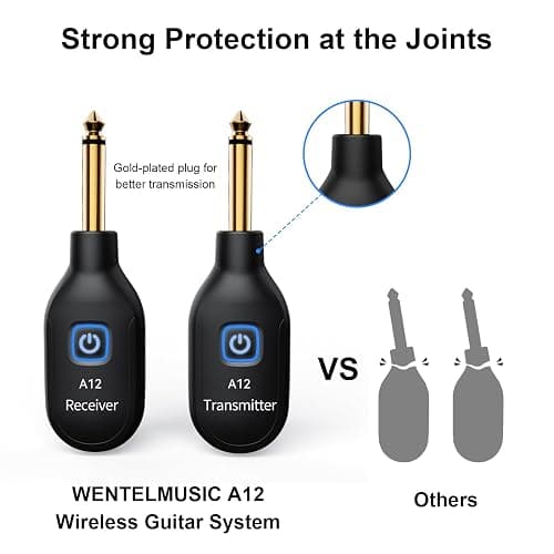 A12 Wireless Guitar Transmitter Receiver - 2.4GHz System, 24-bit 48KHz Audio, 100ft Range, No Latency, Rechargeable, Easy Pairing for Electric Guitar & Bass - Accessories (1TX+1RX) thumbnail 9