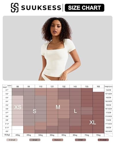SUUKSESS Women Double Lined Fitted Basic Tee Square Neck Short Sleeve Y2K Crop Top thumbnail 6