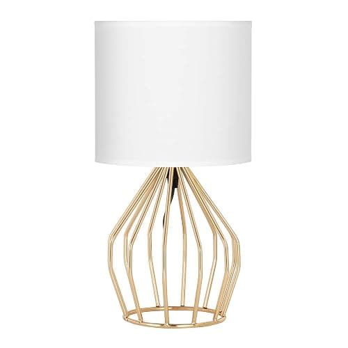 HAITRAL Gold Table Lamp - Modern Style Desk Lamp with Hollowed Out Base Linen Fabric Shade, Small Golden Bedside Lamp for Bedrooms, Living Room - Image 1