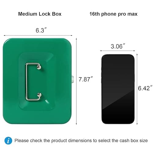 Jssmst Medium Cash Box with Key Lock - Durable Metal Cash Box with Money Tray, Green, Medium thumbnail 4