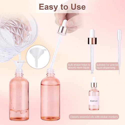 Hyber&Cara Pipettenflaschen mit Glas Pipette 2 x 100ml Roségold Glasflaschen Apothekerflaschen mit Tropfenpipette für ätherische Öle, Parfümöle, Flüssigfarbstoffen Aromatherapie -Mischungen thumbnail 4