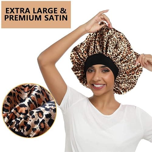 3PCS Extra Large Satin Bonnets for Sleeping, Hair Bonnets for Black Women Braids Curly Hair, C thumbnail 2