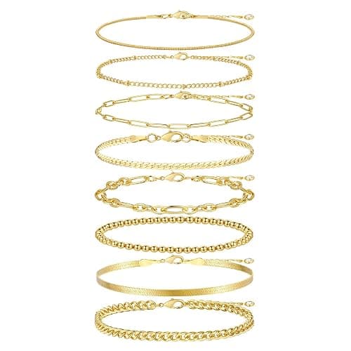 Gold Bracelets for Women, 14K Gold Plated Dainty Bracelets Set, Layered Chain Bracelets Pack Jewelry thumbnail 2