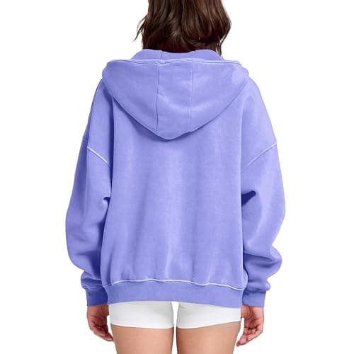 Dnzzs Womens Zip Up Hoodie Oversized Acid Wash Sweatshirts Heavyweight Fall Fashion Outfits Casual Jackets Winter Clothes thumbnail 5