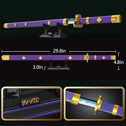 HIGH GODO Anime Cosplay Swords Building Set, 936 Piece One Purple Enma Zoro Sword 38.8IN with Scabbard and Bracket for Adults Teens 14+ (Roronoa Zoro Yamato Sword) thumbnail 3