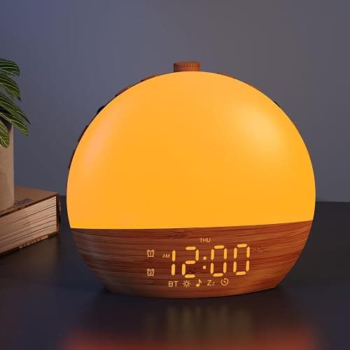 Sunrise Alarm Clock with Sound Machine - Wake Up Light, Wood Grain, Bluetooth, Dual Digital Alarm Clocks for Bedrooms, Adjustable Brightness, 30 Sleep Sounds, White Noise Machine for Baby & Adults - Image 1