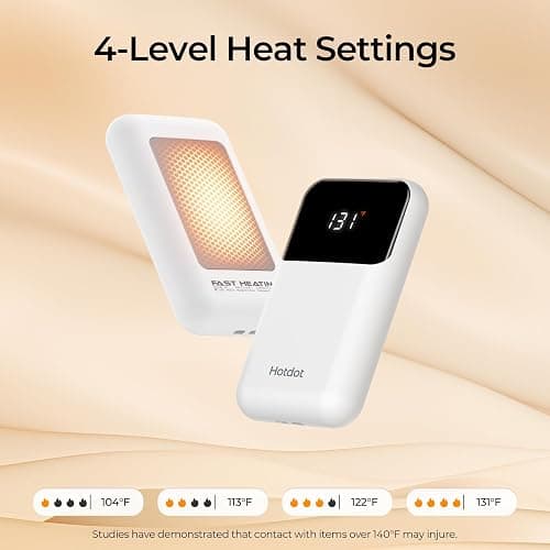Hotdot Hand Warmers Rechargeable, Heat Levels (104–131°F), Real-Time Temp & Battery Display, Electric Hand Warmers, Fast Heating, Fits in Gloves/Pocket, Gifts for Women & Men thumbnail 4