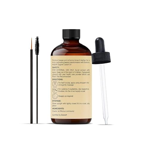 Botanic Hearth Castor Oil for Hair (2 fl oz) | USDA Organic | 100% Pure, Cold Pressed & Hexane Free | For Hair, Eyelashes, Eyebrows & Scalp Treatment | With Lash & Brow Brush thumbnail 3