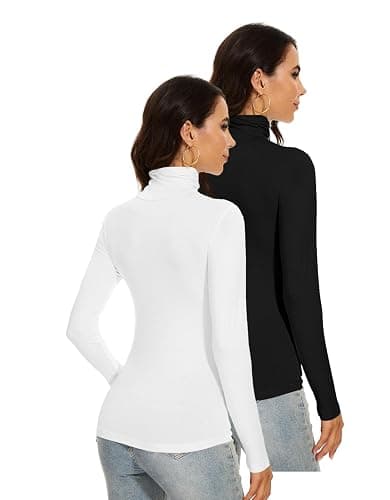 Qukayang Women's Turtleneck Long Sleeve Thermal Tops Slim Fitted Lightweight Thin Basics Layer Tshirt (XS-2XL) thumbnail 5
