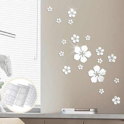 QEXUJOW Wandaufkleber,18 Stück Spiegel Wandaufkleber,DIY Kunst Wandtattoos,Verwendet für Die Hintergrunddekoration Von Schlafzimmer,Badezimmer,Zimmer,Wohnzimmer(Silber) thumbnail 6