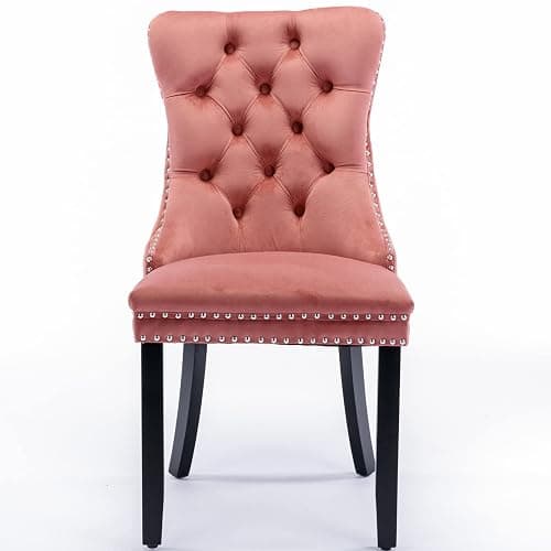 Beuiosda Pink Dining Chairs Set of 2 -Modern Velvet Upholstered Dining Chair with Ergonomic Tufted Backrest and Solid Wood Legs, Easy Assembly for Kitchen, Dining Room, Living Room, Restaurant thumbnail 8
