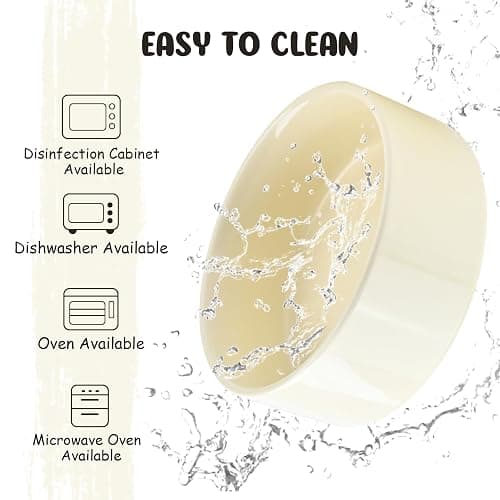 SPUNKYJUNKY 15° Slanted Ceramic Dog Bowl with Elevated Bamboo Stand - Tilted Pet Feeder for French Bulldog Pugs No Slip Anti-Vomiting for Cat Small Dog Flat Face Pets 13.5 OZ (1.7 Cups, Beige × 2) thumbnail 7