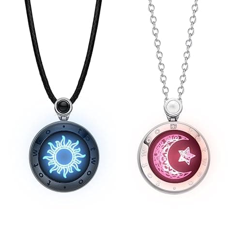 TOTWOO Long Distance Touch Necklace| Vibration & Light Up Smart Necklace for Long Distance Relationship Gifts (Black Rose Gold) Couples Necklace with Natural Agate Gift for Her and Him - Black&Silver