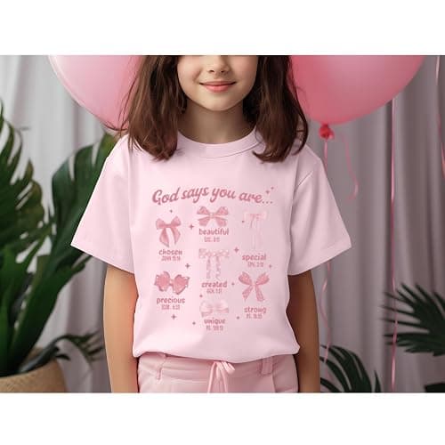 KEEVICI Cute Girls Bow God Shirt Christian Graphic Tees Jesus Shirts for Kids Bible Verse Inspirational Religious T Shirts thumbnail 4