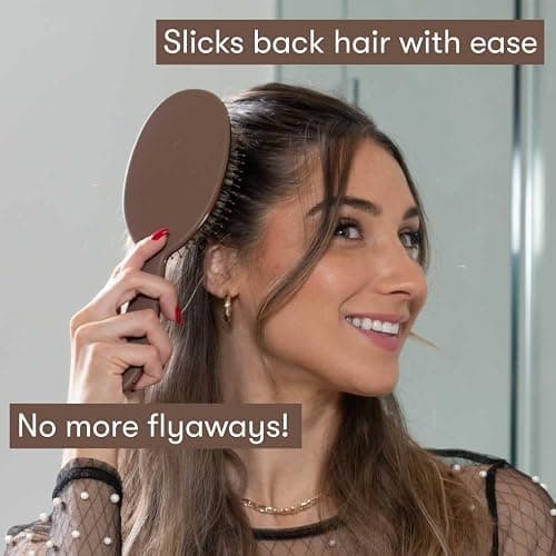 FRAMAR Soft Boar Bristle Hair Brush For Women – Boars Hair Brush For Women, Boar Brush For Fine Hair, Hairbrush For Fine Hair, Soft Bristle Brush For Slick Back, Volume and Shine - Chocolate thumbnail 3