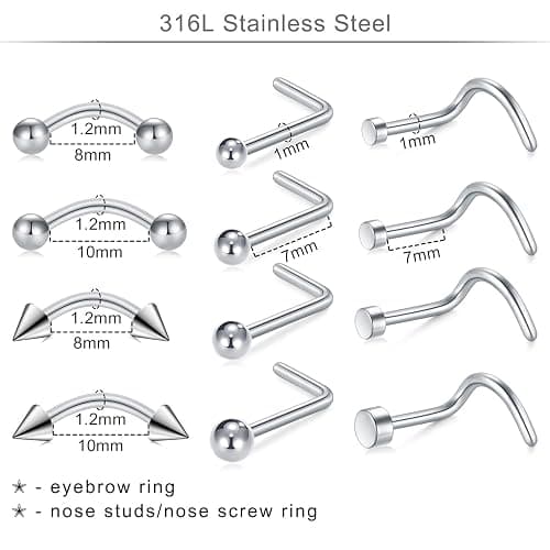 DJCIW 75PCS Mixed-size Piercing Kit for All Piercing,316L Stainless Steel Piercing Kit with 14G 16G 18G 20G Piecing Needles Clamps for Cartilage Tragus Nose Septum Belly Lip Eyebrow Nipple Piercing thumbnail 7