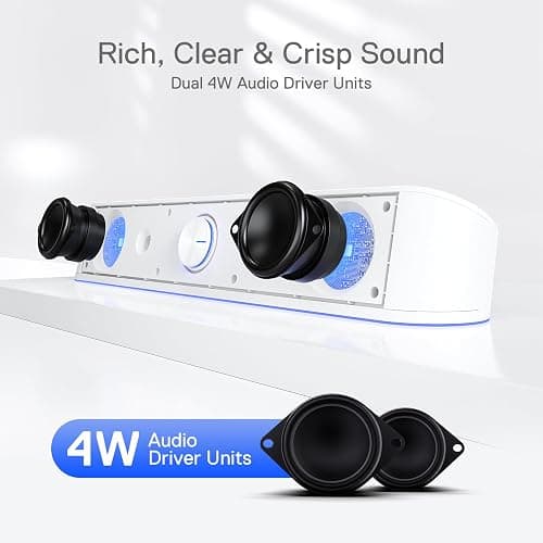 Redragon GS560 RGB Desktop Soundbar, 2.0 Channel Computer Speaker with Dynamic Lighting Bar Audio-Light Sync/Display, Touch-Control Backlit with Volume Knob, USB Powered w/ 3.5mm Cable, White thumbnail 3