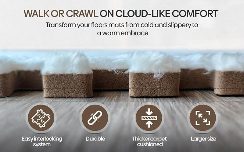 16 Piece Carpet Squares Puzzle Mat 49" x 49" Plush Interlocking Carpet Tiles, Foam Floor Tiles for Baby Play Mat - Kids Soft Play Mats Anti Slip Jigsaw Flooring Playmat Playroom Rug (Brown,Gray,White) thumbnail 6