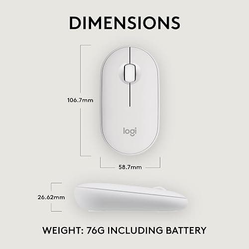 Logitech Pebble Mouse 2 M350s Slim Bluetooth Wireless Mouse, Portable, Lightweight, Customizable Button, Quiet Clicks, Easy-Switch for Windows, macOS, iPadOS, Android, Chrome OS - Tonal White thumbnail 8