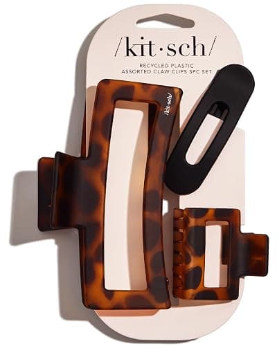 Kitsch Assorted Hair Clips for Women - Strong Hold Open Shaped Hair Claw Clips for Girls, Flat Claw Clip - Matte Finish, Durable Plastic | Ideal Gifts for Women - Black & Tortoise, 3 Pcs - Image 1