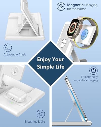 Wireless Charger,Foldable 3 in 1 Wireless Charger Stand for Apple Watch,Airpods Pro/3/2,Fast Wireless Charging Station for iPhone 17/Air/16/15/14/13/12/11/XS/XR/X/8（No Plug Included) thumbnail 5