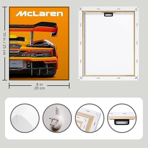 Modern Car Posters Classic Supercar Wall Art Prints, Ferrari Lamborghini McLaren Pagani Canvas Posters for Man Cave Boys Room Wall Decor, Sports Car Art Prints, 4 Set - 8"x10" Frame, Ready to Hang thumbnail 3