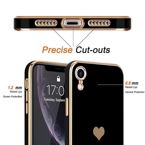 Teageo Lovely Case for iPhone Xr, Cute Heart Back, Black | Luxury Bling Plating, Soft TPU, Anti-Scratch Shockproof Bumper, for Women Girls, Lovely Heart Pattern thumbnail 3