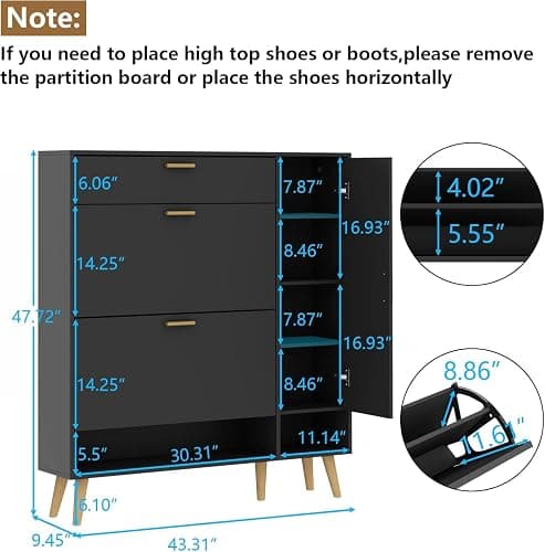 Gyfimoie Shoe Cabinet Storage for Entryway, Slim Shoe Organizer Cabinet 2 Flip Drawer, Narrow Hidden Shoe Storage Side Door Cabinte (Black) thumbnail 2