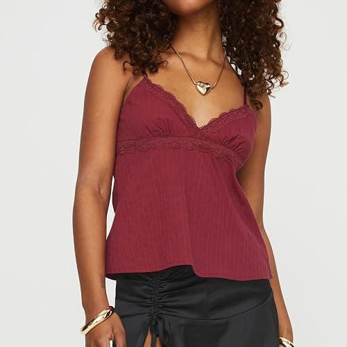 YYDSTYLE Women Y2k Lace Trim Cami Top Spaghetti Strap V Neck Peplum Camisole Summer Cute Fairy Aesthetic Babydoll Tank Tops thumbnail 3