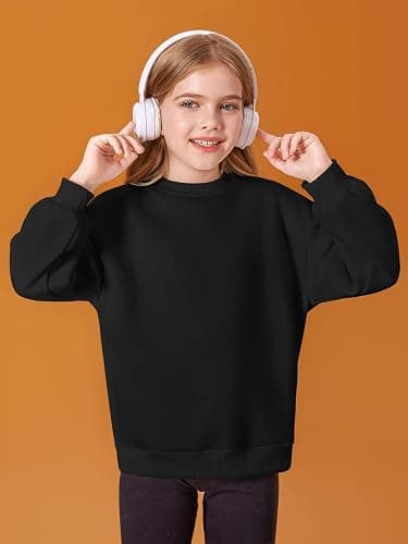 Haloumoning Girls Oversized Crewneck Sweatshirts Kids Fashion Fleece Drop Shoulder Pullover 5-14 Years thumbnail 2