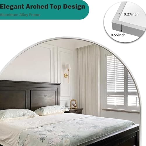 TinyTimes 57"x20" Arched Full Length Mirror, Full Floor Mirror with Stand, Large Full Body Mirrors, Wall Mirrors for Bedroom Living Room, Aluminum Frame (White) thumbnail 5