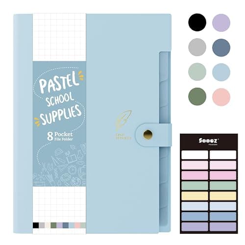 Sooez Aesthetic 8 Pocket Accordion File Organizer, Pastel Expanding File Folder for Important Document with Labels, Portable Receipt Bill Organizer for Office School Supplies, Letter Size Light Blue - Image 1