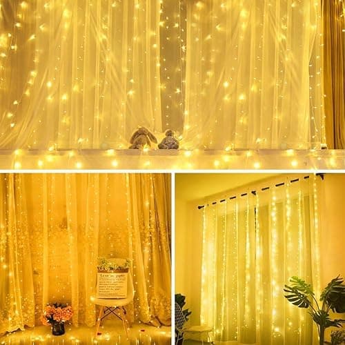 New Fairy Curtain Lights for Bedroom 300 LED, Jezoll Christmas String Lights USB Plug in 8 Modes Wall Hanging Twinkle with Remote Control for Wedding Party Backdrop Decor Warm White (9.8x9.8FT) thumbnail 5