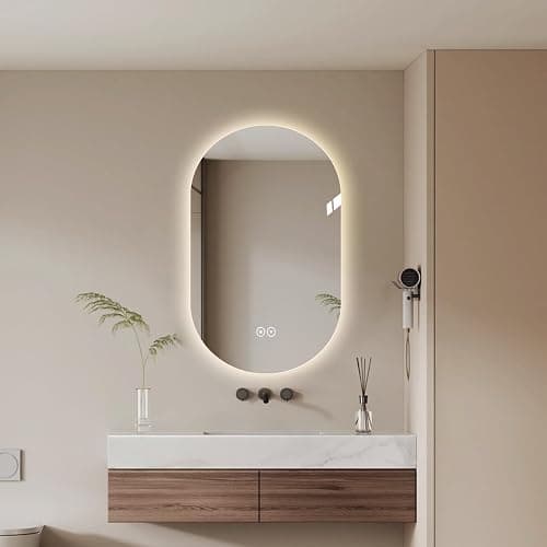 LAIYA 24V Full-Power Oval LED Bathroom Vanity Mirror, 33x20inch Frameless Backlit Mirror with Light, Smart Anti-Fog Waterproof Mirror with Memory Function Dimmable Lighted Mirror - 33"L x 20"W - Image 1