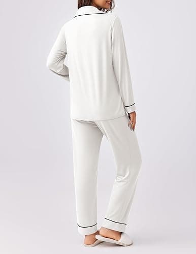 Ekouaer Womens Pajamas Set 2 Piece Button Down Pjs Soft Long Sleeve Top and Pants Sleepwear Set Lounge Sets thumbnail 4