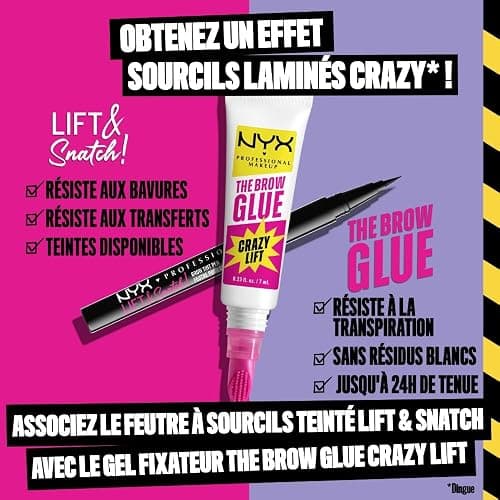 NYX Professional Makeup - Glue fixatrice - Sourcils Effet Laminés - Tenue jusqu'à 24H - Formule Vegan - Peigne Applicateur Intégré - The Brow Glue Crazy Lift - Teinte : Transparent (01) - 7ml thumbnail 7