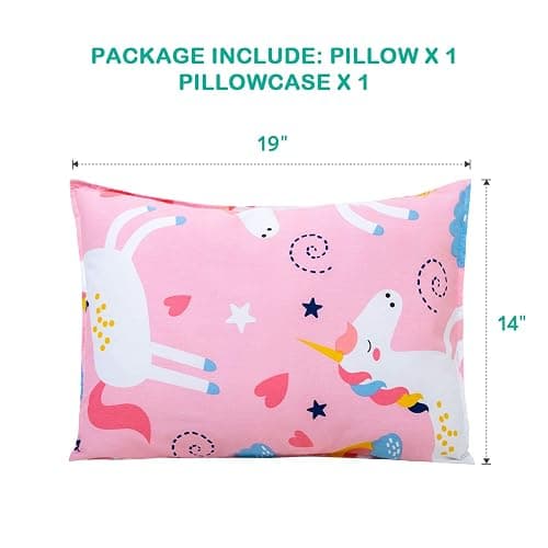 Cottonblue Toddler Pillow Set with Organic Cotton Pillowcase, Pink Unicorn, 14x19 inches, Machine Washable thumbnail 2