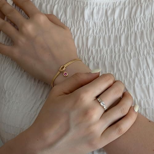 Gold Birthstone Bracelets for Women- Dainty Love Knot Snake Chain Bracelet Stack Adjustable, Trendy Personalized Friendship Birthday Christmas Jewelry Gifts for Mom Daughter Sister Friend thumbnail 8